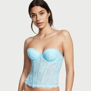Victoria's Secret Floral Lace Corset Top in Breaker Blue